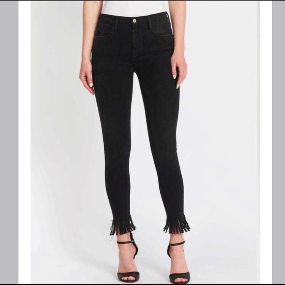 Frame Denim Denim - Frame Black High Waist Fringe Le High Skinny Jeans